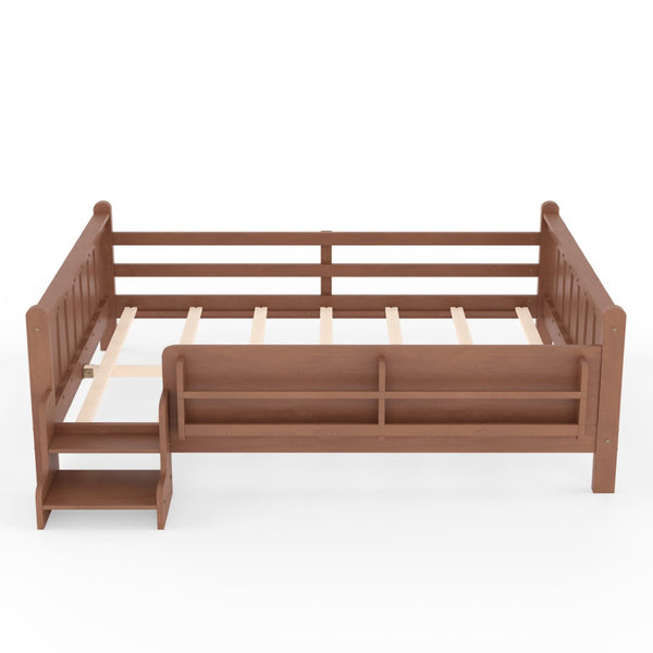 English Elm Queen Bunk Bed with Trundle Solid Pine Kids Car Themed Frame Built-in Bookshelf Natural W1580S00537