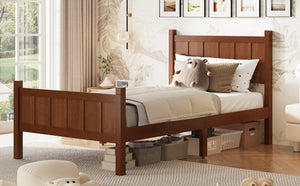 English Elm Twin Platform Bed Vertical Slat Headboard Farmhouse Shaker Wood Grain Finish Bedroom Dark Walnut N733P422478P