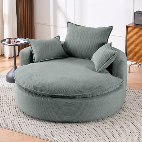 English Elm 360 Swivel Corduroy Barrel Lounge Chair with Pillows for Living Room or Bedroom Grey W1752P410947