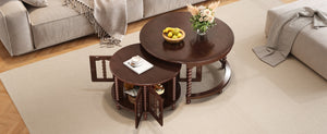 English Elm Vintage Walnut Nesting Coffee Table with Bamboo-Style Glass Doors, Retro Beaded Legs, Space-Saving Design N735P305623D