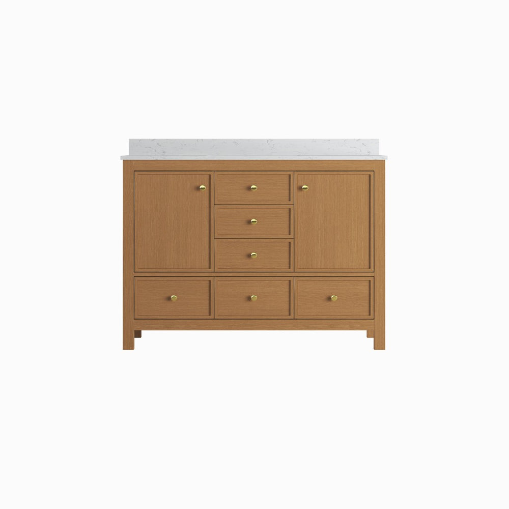 English Elm 48" Matte Black Bathroom Vanity Carrara Top Ceramic Sink 9 Drawers 2 Doors T3785P442243