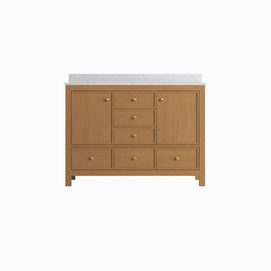 English Elm 48" Matte Black Bathroom Vanity Carrara Top Ceramic Sink 9 Drawers 2 Doors T3785P442243