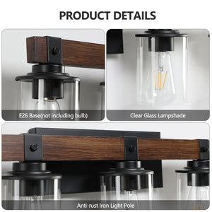 English Elm 42" Rustic 6-Light Vanity Light - Farmhouse Industrial Wall Sconce with Wood Accent & Clear Glass Shades W2312P374785