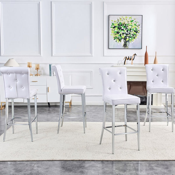 English Elm A Set of 2 Crocodile Embossed Pvc Barstools with Crystal Clasp Detail for Home Bars White W3875P383095