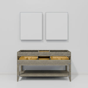 English Elm Grey Oak Double Bath Vanity With Cultured Marble Top & Mirrors - Elegant Storage Solution 60" W B2731S01639