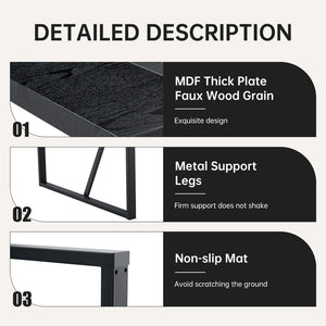 English Elm A Minimalist 55 Inch Rectangular Dining Table with Black Wood Grain Mdf Top W1151P378671
