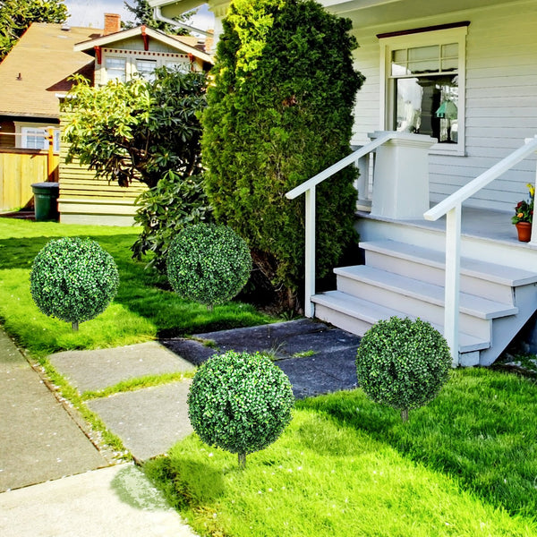 English Elm HOMCOM Artificial Boxwood Topiary Trees Set of 2, UV-Protected 27.6" Faux Ball Plants with Stakes for Indoor Outdoor Décor and Low-Maintenance Beauty W2225P229686