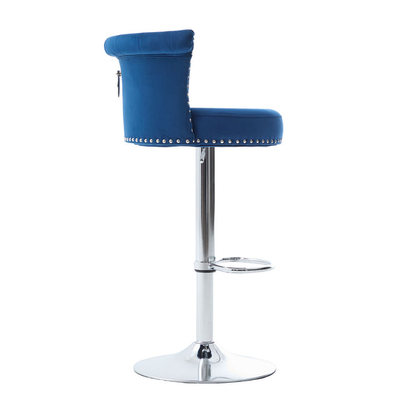 English Elm COOLMORE Velvet Bar Stool with Anti-Slip Large Base, Adjustable 360° Swivel, Plush Foam Comfort Navy W1539P320506