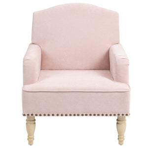 English Elm Modern Upholstered Accent Chair with Retro Wooden Legs Nailhead Trim High-Density Foam Seat 300lbs Pink W3042P262916