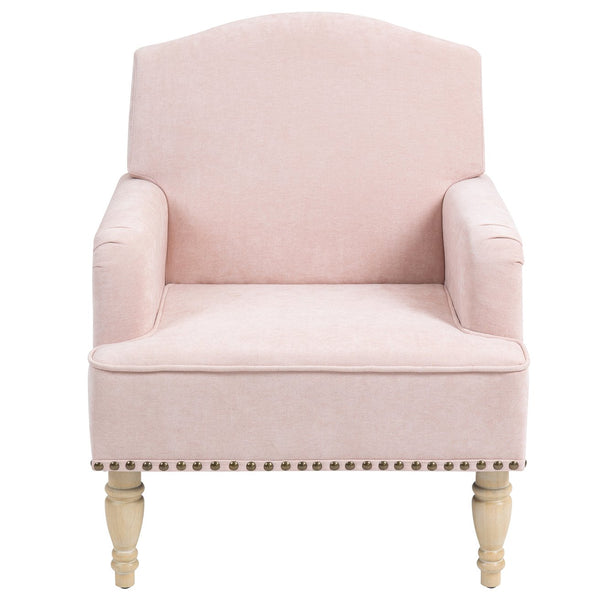 English Elm Modern Upholstered Accent Chair with Retro Wooden Legs Nailhead Trim High-Density Foam Seat 300lbs Pink W3042P262916