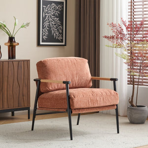 English Elm Christopher Knight Home® - 27.56" Modern Accent Chair with Plush Cushions, Sleek Metal Frame and Wooden Armrests for Cozy Rooms Orange N767P215306O