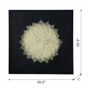 English Elm 39.5x1x39.5" Camilla Shadow Box Wall Décor – White Leaf Floral Contrast on Black for Modern Living Room Elegance W2078P205297