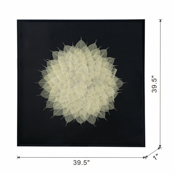 English Elm 39.5x1x39.5" Camilla Shadow Box Wall Décor – White Leaf Floral Contrast on Black for Modern Living Room Elegance W2078P205297