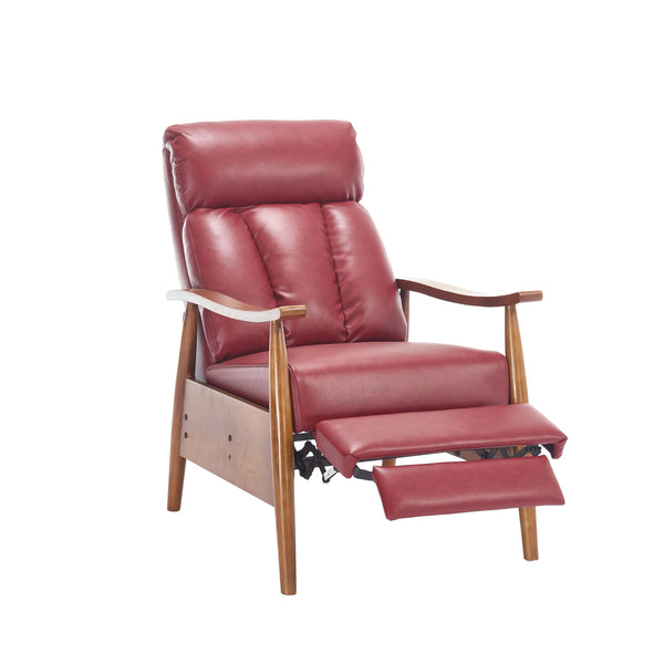 English Elm COOLMORE Mid-Century Recliner Armchair with Footrest, Plush Foam Cushion, Solid Wood Frame Comfort WINE RED W1539P210124