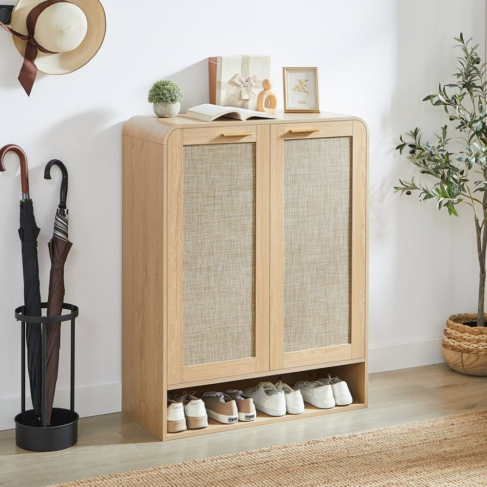 English Elm Rattan Door Shoe Cabinet Six Tier Adjustable Shelving Entryway Storage Organizer Oak W1820P399462