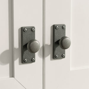 English Elm Hutch, White finish - Compact Engineered Wood Storage with Double-Door Cabinet, Open Shelves, Bead Board Detailing B356P367847