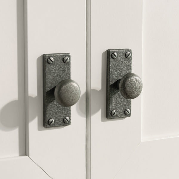 English Elm Hutch, White finish - Compact Engineered Wood Storage with Double-Door Cabinet, Open Shelves, Bead Board Detailing B356P367847