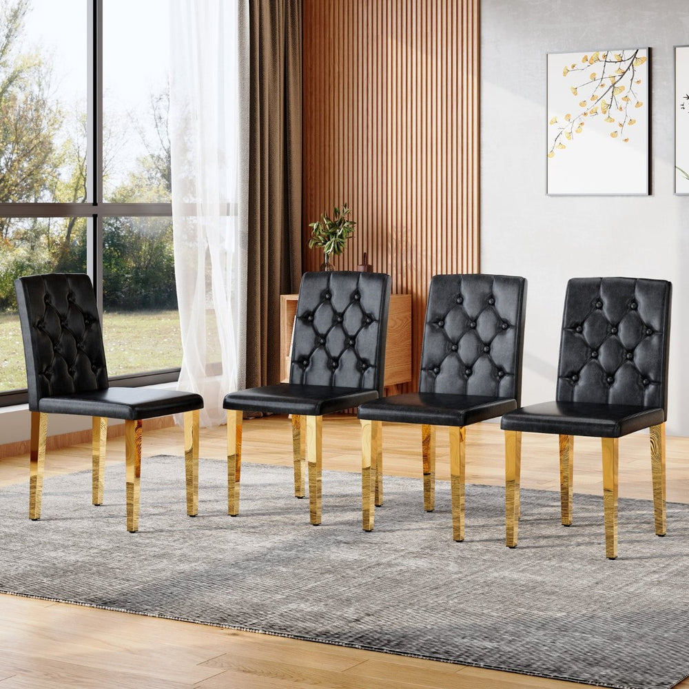 English Elm 4-piece Brown Suede Dining Chair Set with Tufted Back and Walnut Metal Legs Black+Gold W1151P361161