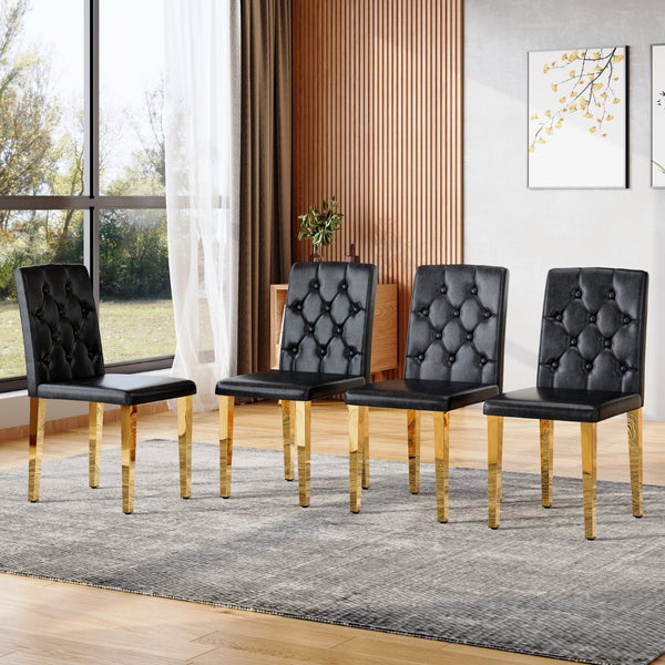 English Elm 4-piece Brown Suede Dining Chair Set with Tufted Back and Walnut Metal Legs Black+Gold W1151P361161