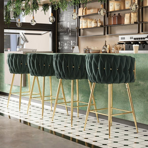 English Elm Counter Height Stools Set of 2 Mid-century Metal Legs Ergonomic Kitchen Island Seating Green T3623P430902