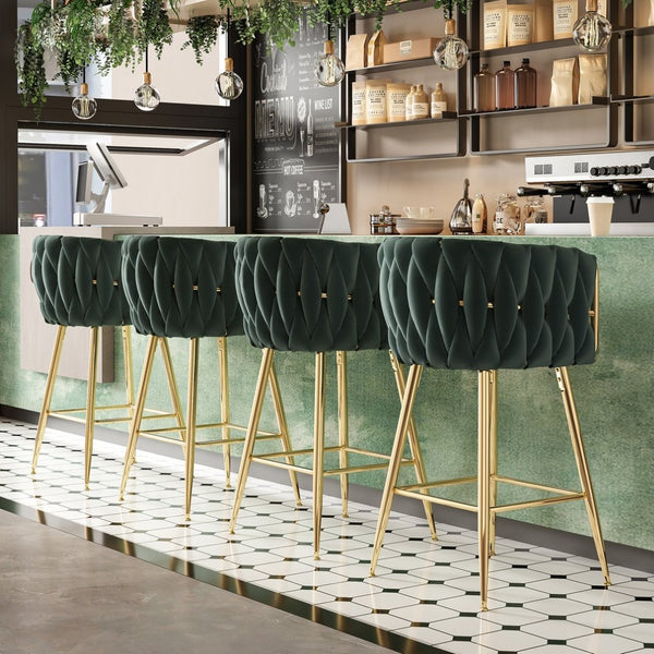English Elm Counter Height Stools Set of 2 Mid-century Metal Legs Ergonomic Kitchen Island Seating Green T3623P430902