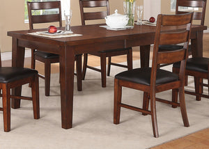 English Elm Contemporary Rectangular Dining Table Set 7pc with 18" Expandable Leaf, Faux Leather Chairs, Warm Finish Walnut 65 L x 48 W x 10 H B011S01093