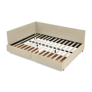 English Elm Queen Size Upholstered Tufted Bed Frame With Sofa-Like Comfort, Elegant Beige Velvet Design W487S00277-GIGA