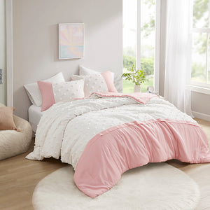 Intelligent Design Shay Casual Colorblock Clip Jacquard Comforter Set ID10-2425 Pink