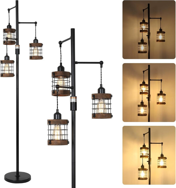 English Elm Arc Floor Lamp Solid Wood Iron Shade Dimmable Led Industrial Farmhouse Living Room W2738P448446