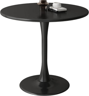 English Elm Modern Round Dining Table Black, 31.5" MDF Top with Cylindrical Metal Base, Compact Durable Design W2641P238037