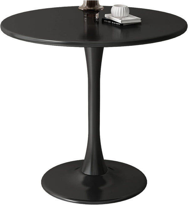 English Elm Modern Round Dining Table Black, 31.5" MDF Top with Cylindrical Metal Base, Compact Durable Design W2641P238037