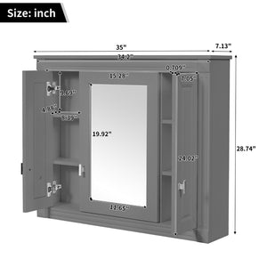 English Elm Bathroom Wall Cabinet Mirrored Mdf Three Door Over Toilet Gray Storage Unit N710P252503E
