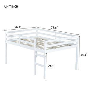 English Elm Full Rubber Wood Loft Bed with Ladder and Under-Bed Storage Space, Sturdy Minimalist Design for Comfort White W504P283526