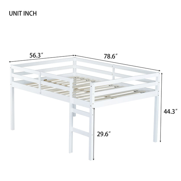 English Elm Full Rubber Wood Loft Bed with Ladder and Under-Bed Storage Space, Sturdy Minimalist Design for Comfort White W504P283526
