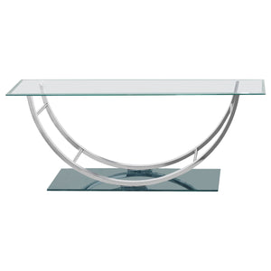 English Elm Amelia Chrome U-Shaped Glass Top Coffee Table — Modern Rectangular Mirror Metal Desk with Ergonomic Curve B062P328678