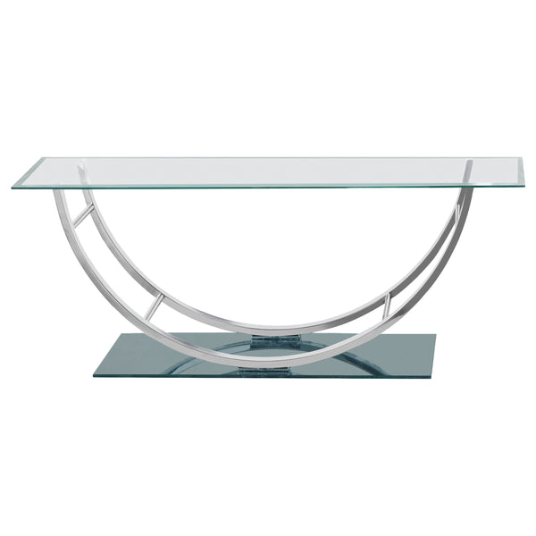 English Elm Amelia Chrome U-Shaped Glass Top Coffee Table — Modern Rectangular Mirror Metal Desk with Ergonomic Curve B062P328678