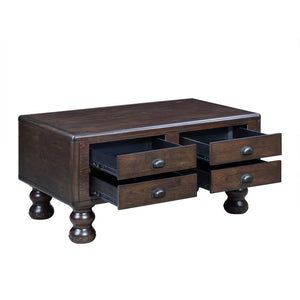 English Elm Solid Wood Rectangle Coffee Table With Antique Finish, 4 Drawers, Rivet Legs - Rustic Charm For Living Room W1202P176740-GIGA