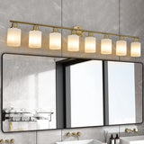 Modern 8-Light Golden Vanity Light Fixture, Frosted Glass Shades, Wall Mounted Bathroom Lighting (No Bulbs)