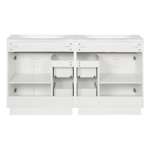English Elm [video] 60 Inch Dual Sink Bathroom Vanity with Soft Close Doors and Mdf Cabinet N729P000017K