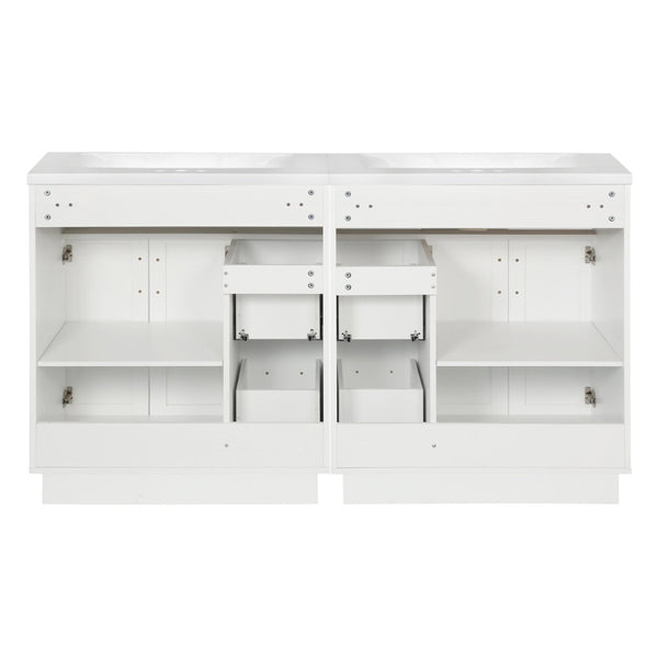 English Elm [video] 60 Inch Dual Sink Bathroom Vanity with Soft Close Doors and Mdf Cabinet N729P000017K