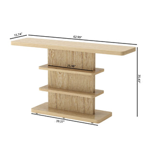 English Elm 63"vintage Walnut Console Table Two Open Shelves Slim Hallway Living Room Accent W757P399693
