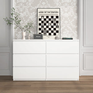 English Elm 6 Drawer Storage Cabinet with Slim 6-Drawer Dresser Design for Bedroom, Hallway & Small Spaces — Sturdy, Spacious Organizer White W409P225881