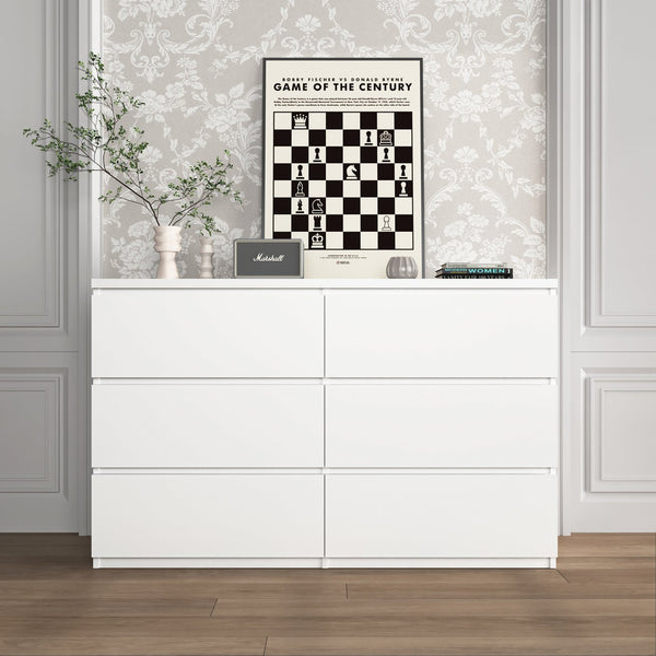 English Elm 6 Drawer Storage Cabinet with Slim 6-Drawer Dresser Design for Bedroom, Hallway & Small Spaces — Sturdy, Spacious Organizer White W409P225881