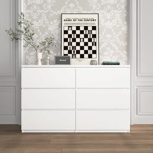 English Elm Modern Six Drawer Dresser with Wave Panel Fronts Handleless Design for Bedroom W409P371346