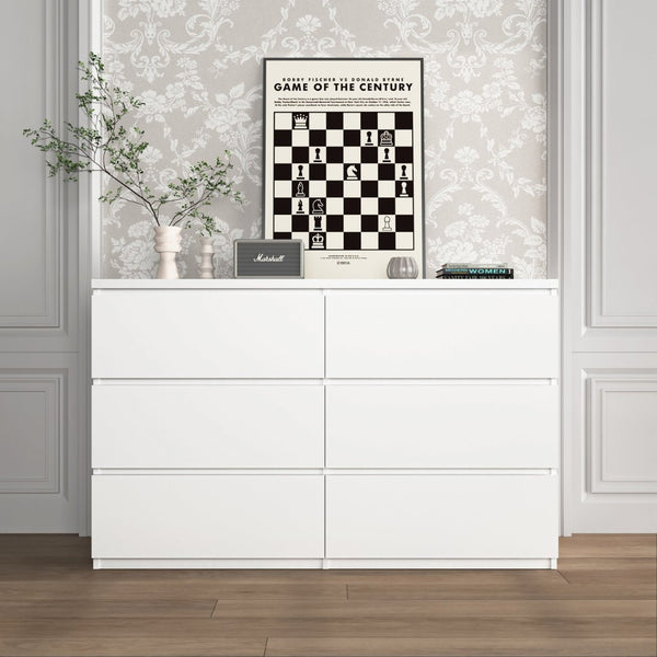 English Elm Modern Six Drawer Dresser with Wave Panel Fronts Handleless Design for Bedroom W409P371346