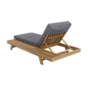 English Elm Lounge Chaise Outdoor Acacia Wood Slatted Frame with Water Resistant Cushion Resort Style Dark Gray,Light Brown N770P442L67G