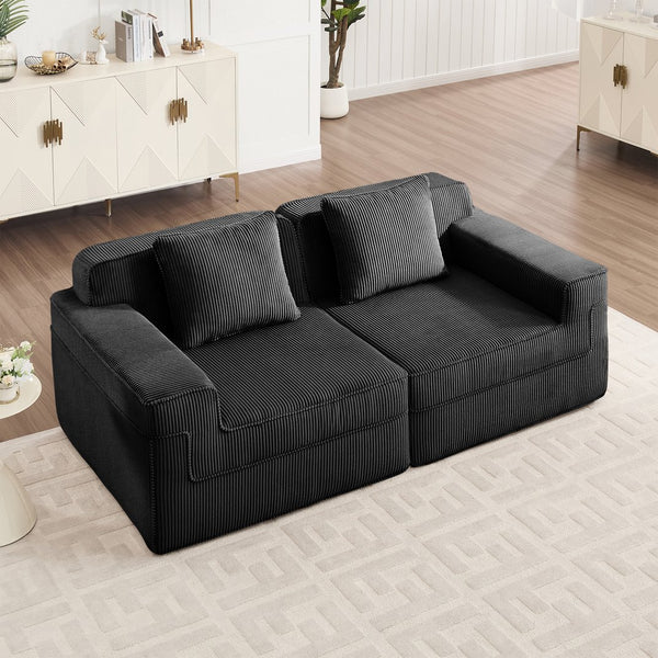 English Elm Modular Boneless 2-Seat Loveseat Sofa with Plush Corduroy, Deep Cloud Comfort and Removable Pillows Black W3041P353168