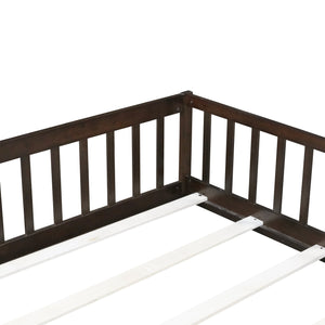 English Elm Full Size Floor Bed With Safety Fence & Door - Eco-Friendly Rubberwood Frame In Rich Espresso Finish W504P286381