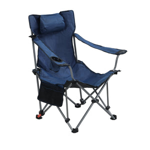 English Elm Outdoor Camping Chair Recliner Adjustable 3-Level Folding Portable with Cup Holder, Side Pockets, Dark Blue W2297P316508