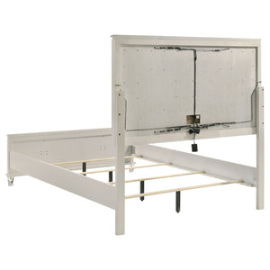 English Elm Gwendolyn Ivory Boucle Queen Bed with Led Star Headboard and Turned Feet B062S01620